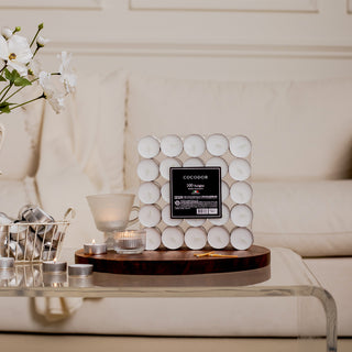 a glass table with a white object on it