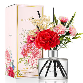 a bottle of perfume with flowers in it