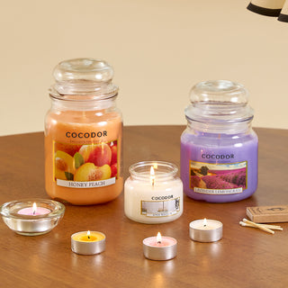 a group of candles on a table