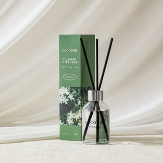 a bottle of reed diffuser with black sticks