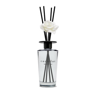 a white flower in a glass bottle